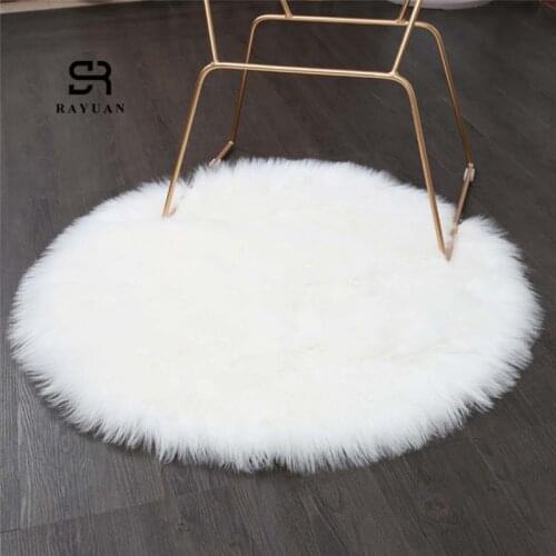 RAYUAN Luxury Round White Sheepskin Hairy Carpet Faux Mat Seat Pad Fur Plain Fluffy Soft Area Rug Tapetes 30-140cm