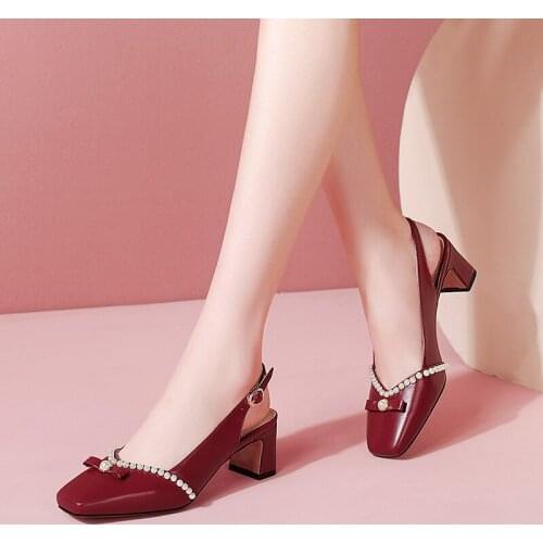 SKLFGXZY Summer New Product Women Sandals Beads Fashion Genuine Leather Womens Shoes Cowhide High-heeled Sandals