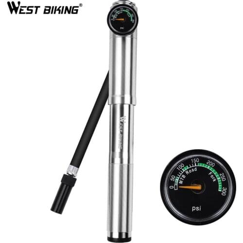 WEST Bike Pump With Hose Gauge For Fork Rear Suspension Cycling Tire Inflator Presta Schrader Valve Bicycle Pump bomba bicicleta