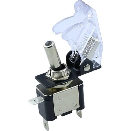 White illuminated LED Toggle Switch With Missile Style Flick Cover Car Dash 12V