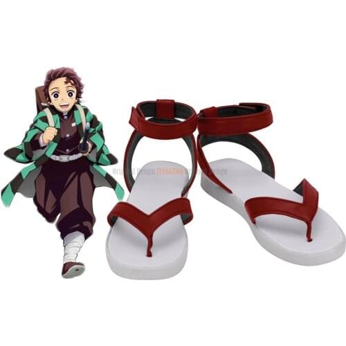 Demon Slayer Tanjiro Kamado Shoes Cosplay Kimetsu no Yaiba Kamado Tanjiro Cosplay Shoes Red Sandals