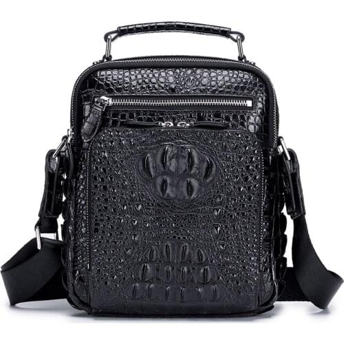 Cow Genuine Leather Vintage Mens Crossbody Shoulder Bag Crocodile Pattern Messenger Bags With Handle Coffee For Business Brand