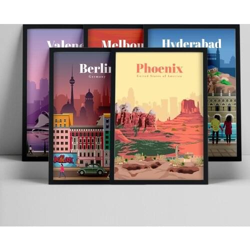 Berlin Valencia Melbourne World City Tour Travel Scenery Vintage Landscape Poster Prints Wall Art Canvas Painting Home Decor