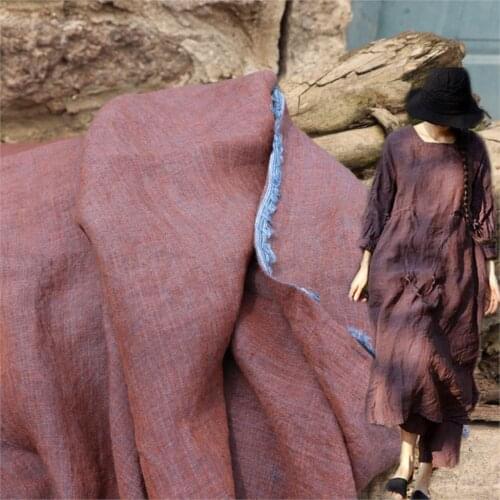 High quality pure flax tissus Metal rust purple fabric Yarn dyed weaving tissu High-end womens dresses and pants material