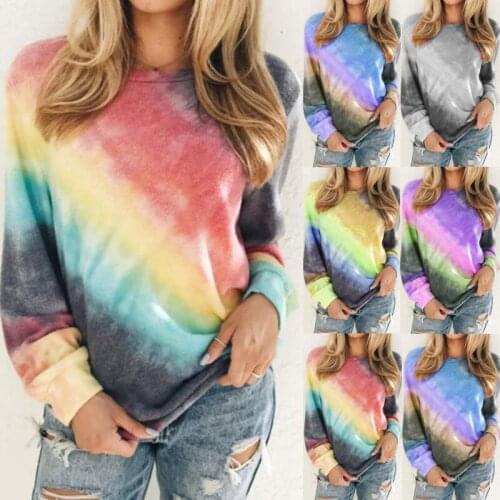 2020 Autumn Tie-dye T-shirt, Gradient Round Neck Long Sleeve Casual T-shirt Woman Clothes Ropa Mujer Talla Grande Woman Clothes