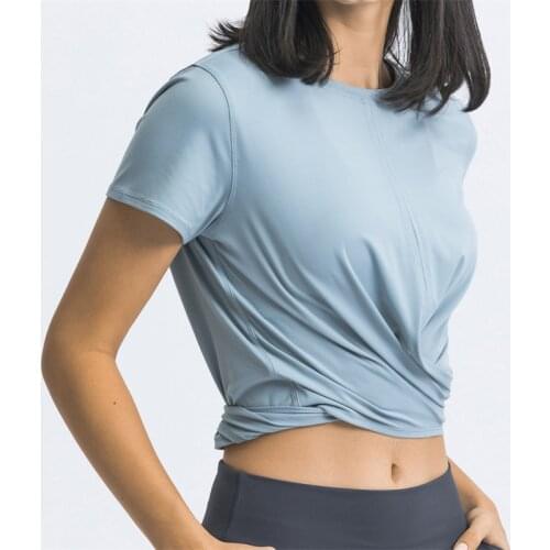 Nepoagym SUNLIGHT Women Waist Cross Wrapping Brushed Workout Crop Shirts Short Sleeve Sports Tops Back Tie Fitness Yoga Tees