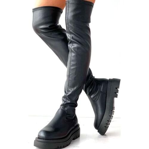 Brand New Skidproof Platform Easy Walk Over The Knee Boots Women Black Fashion Casual Shoes Fashion Leisure Cool