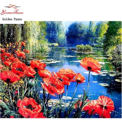 Golden panno,Full,DIY Diamond Embroidery,5D,Diamond Painting,Cross Stitch,3D,Diamond,Mosaic,Needlework,wall ,red flower802