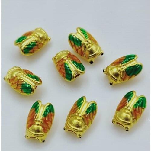 1pcs Pure 999 24K Yellow Gold Bead 3D Lucky DIY Enameled Golden Cicada Pendant 7.7*5mm