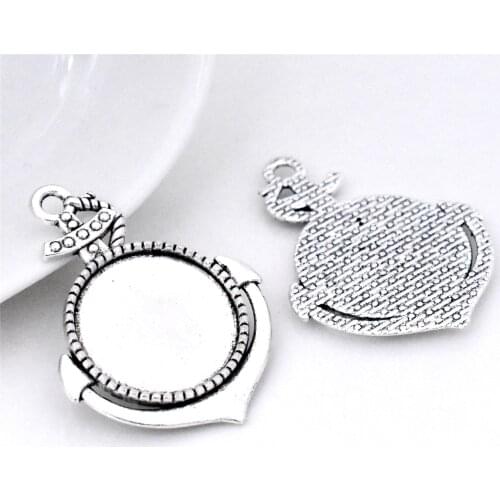 10pcs 20mm Inner size Antique Silver Plated Anchor Style Cabochon Base Cameo Setting Charms Pendant-A3-63