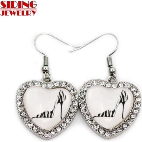 2018 New Arrival 5pair/lot High Heeled Shoes Style 6 Crystal Heart Earring Earrings Charms Fashion Pendientes DIY Jewelry Charms