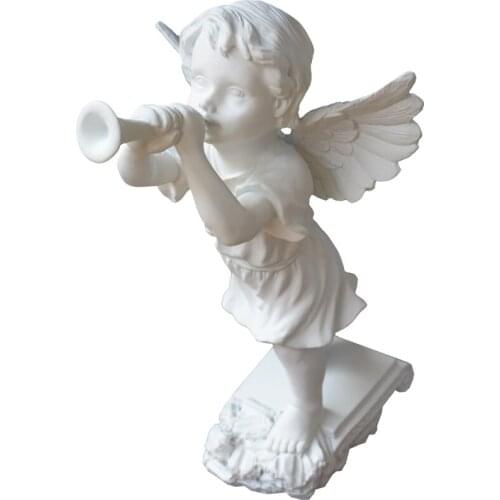 38CM NORDIC LITTLE ANGEL STATUE ABSTRACT FIGURE BLOW SUONA HORN ARTS SCULPTURE PLASTER RESIN ART&CRAFT HOME DECORATION R2887