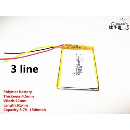 5pcs/lot 3 line Good Qulity 3.7V,1500mAH,454261 Polymer lithium ion / Li-ion battery for TOY,POWER BANK,GPS,mp3,mp4