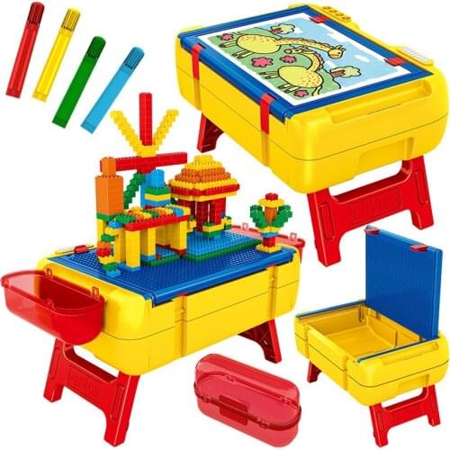 DIY Base Plates Storage Box Drawing Board Table Building Blocks Sets Painting Learning Blocks Educational Toys For Children