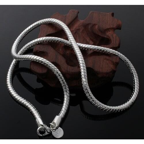 Noble 925 Sterling Silver 4MM snake necklace Solid chain noble luxury gorgeous charm fashion For men women 20/24inches jewelry