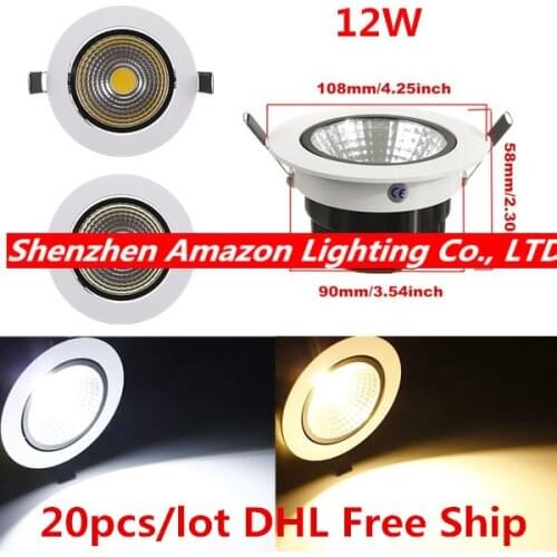 CE&RoHS COB LED Down Light High brightness 12W COB LED Ceiling Downlight Spot Lighting Lamp 85-265V DHL Free 20pcs