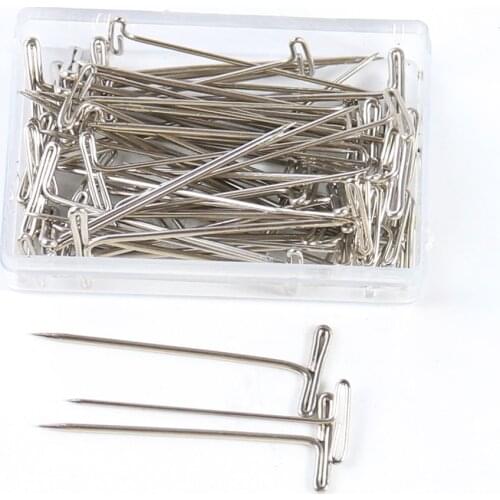 50/100pcs Long Silver T Pin Needles Pin for Holding Wigs Hair Extender Wig Making Blocking Knitting Modelling Salon Styling Tool