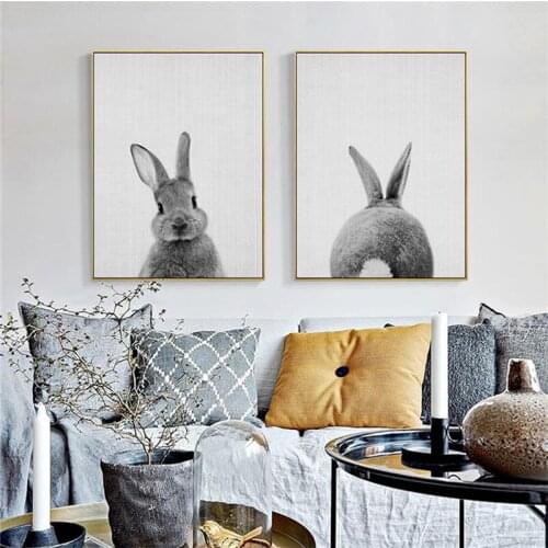 Rabbit Nordic Canvas Painting Lovely Animals Picture Wall Art Home Decor Living Room Kid Bedroom Minimalist Poster Home Decor
