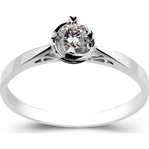 14K Au585 White Gold Ring Women Wedding Anniversary Engagement Party Ring Heart 4 Claw Round Moissanite Diamond Elegant Trendy