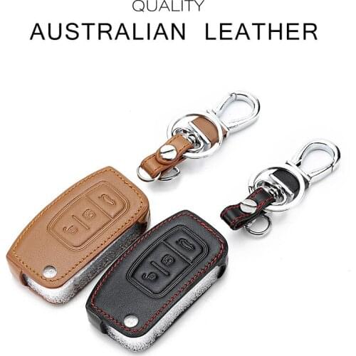 Leather Key Case For Car 3 Buttons For Ford Fiesta Focus 2 Mondeo Ecosport Kuga Escape Car Key Cover With Keychain Key Portect