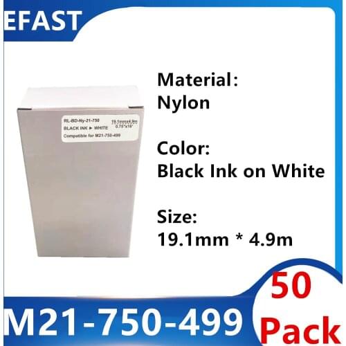 50 Pack M21 750 499 Nylon Label Ribbon Black On white For BMP-21 PLUS BMP-21 LAB Printer M21-750-499 19.1mm * 4.9m