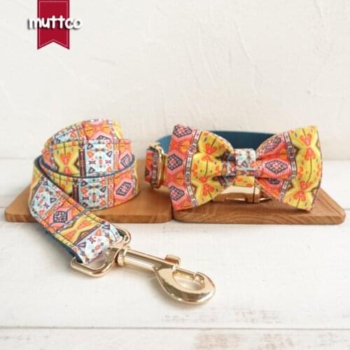 MUTTCO retailing handmade timeproof soft THE BOHEMIAN creative ethnic style dog collars and leashes with bow tie 5 sizes UDC050J