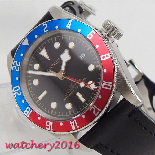 Top Brand Luxury 41mm Corgeut Black Dial GMT Sapphire Super LUME automatic movement mens Watch