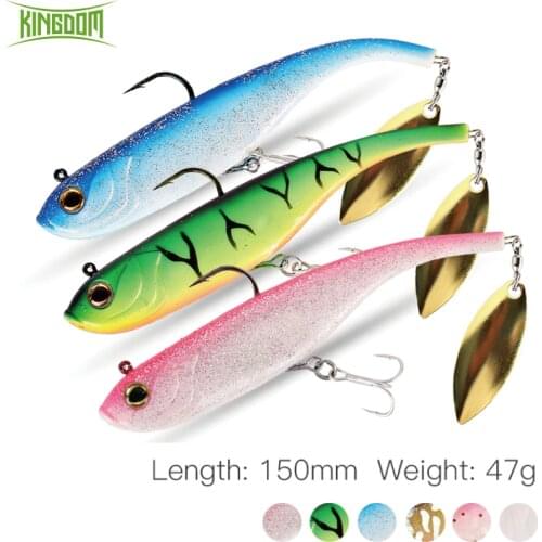 Kingdom Soft Silcone Lures 150mm 47g Soft Swimbait With Spoon On Tail Sinking Artificil Bait For Seabass Pike Fishing