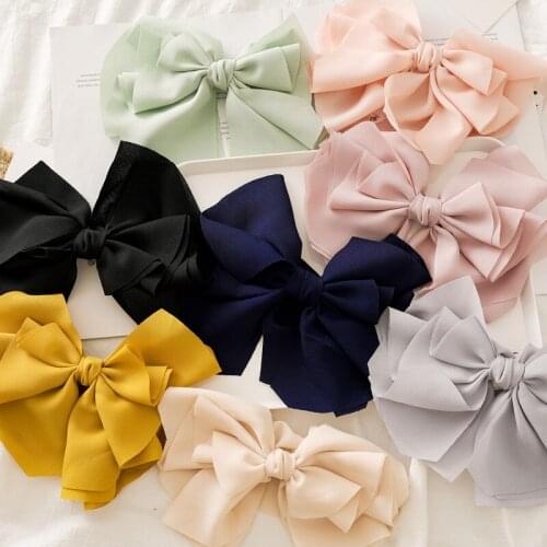 New fashion Boutique Cloth Pure color three layers big bow hairpin Spring clip Barrettes Women girls hair accessoriesr Headwear