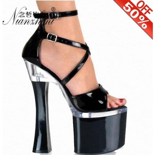 Newest Ankle-Strap Fashion Super Model Party Catwalk Platform 18CM High Stripper Heeled Open Toe Sexy Pole Dance Shoes Fetish