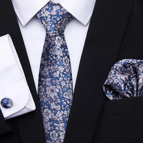 Wholesale 200 styles High Quality Paisley Floral Men Silk Tie Hanky Cufflink Set Fit Wedding Business Gift Dropping Custom