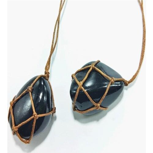 Wholesale 6pcs Natural Stone obsidian necklace Lucky pendant for Jewelry volcanic crystal dragon hand made
