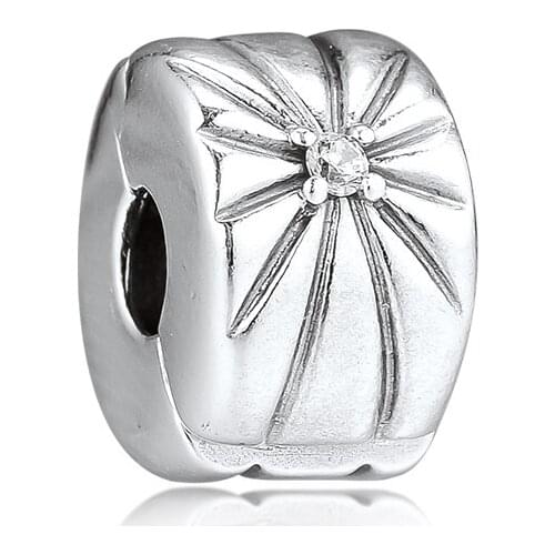 Fits for Pandora Charms Bracelets Sparkling Sunburst Clip Beads 100% 925 Sterling Silver Jewelry Free Shipping