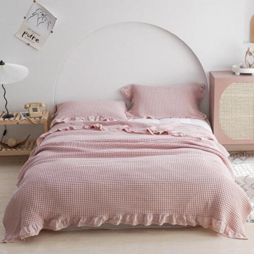 Waffle Blankets Summer Student Kids Quilt for Sleeping Lace Bedspread Home Bed Linen Travel Plaid Furniture Sofa Covering