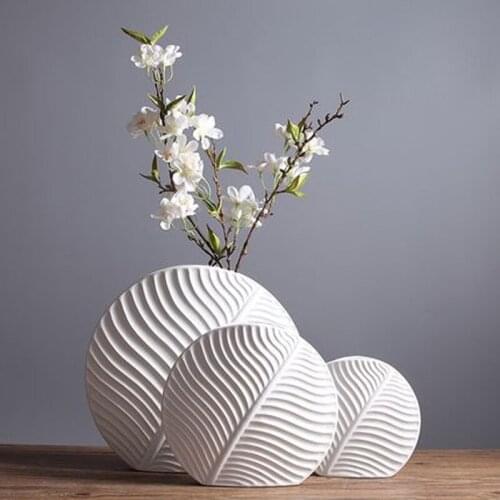 Nordic Ceramic Tree Leaf Pattern Flower Vase Pots Modern Minimalist Fashion Living Room Flower Container Home Dec Ornaments