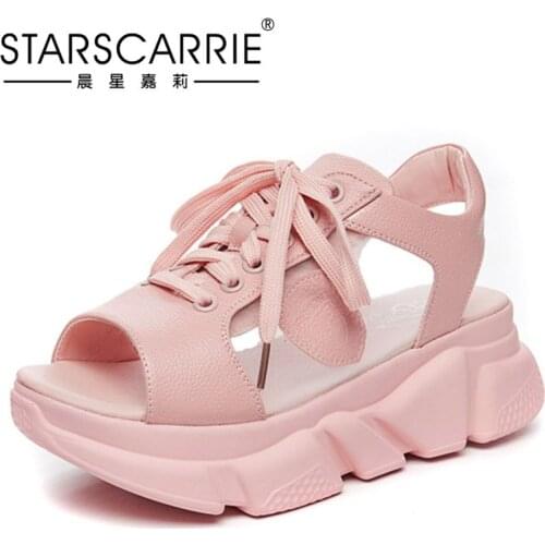 Hong Kong style sports sandals 2021 new Korean version Yuansu hollow out muffin thick sole zipper soft sister fish mouth shoes