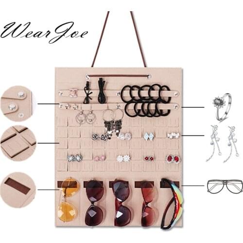 Portable Jewelry Accessories Sunglasses Hanging Organizer Fold Up Layered Felt Bag Earrings Ring Closet Storage Travel Roll Bag