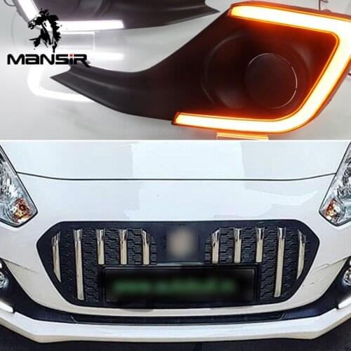 LED Daylights For Suzuki Swift 2017 2018 2019 Yellow Turn Signal Car Headlight Daytime Running Light DRL Fog Lamp