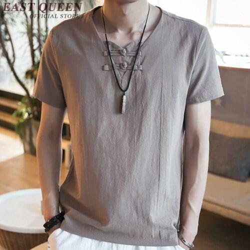 Traditional chinese clothing for men linen white shirts solid color ethnic male linen blouse with short sleeves KK1020 Y