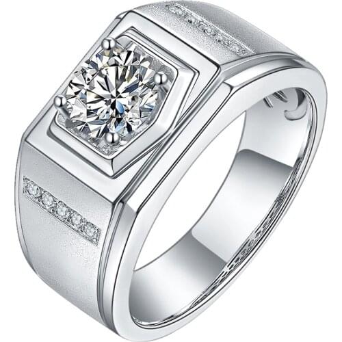 Y&L 925 Sterling Silver Moissanite Diamond Ring For Men Wedding Round 1 Ct. 6.5mm Solitaire Moissanite Mens Ring