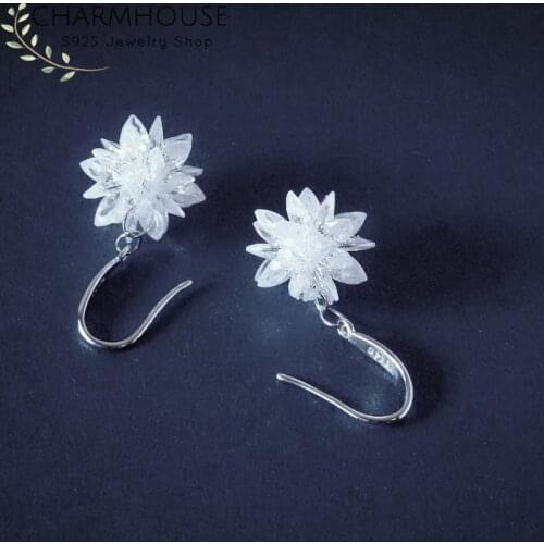 Charmhouse 925 Silver Earrings for Women Ice Flower Dangle Earing Brincos Femme Pendientes High Quality Jewelry Accessories
