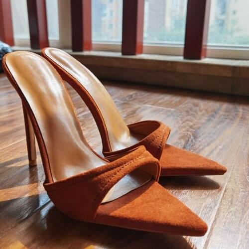 New Summer Stilettos Women Slippers High Heel Sandals Banquet Dress Large Size Slides Fashion Bridesmaid Wedding Shoes