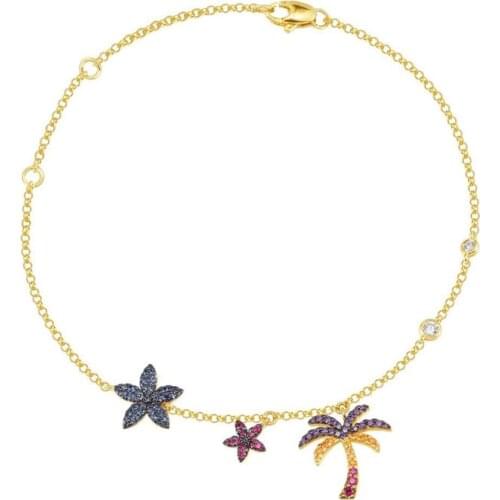 SLJELY Fashion 925 Sterling Silver Tropical Jungle Multicolor Floral and Palm Leaf Adjustable Bracelet Women Fine Brand Jewelry