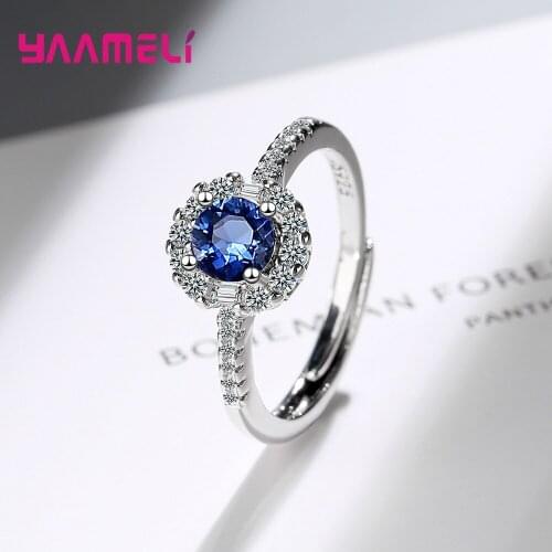 925 Sterling Silver Trendy Crystal Statement Rings For Women Girls Adjustable Silver Fashion Jewelry Wholesale