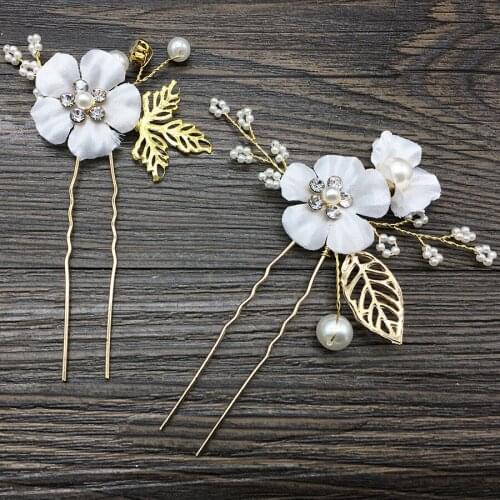 Gold Leaf Hair Pins Bridal Clips Flower Wedding Headpiece Handmade Women Hair Accessories Pearls Jewelry заколки для волос