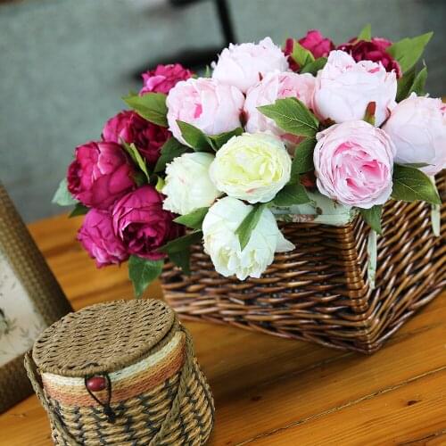 28cm Rose Silk Peony Artificial Flowers Bouquet 3 Big Head Cheap Fake Flowers for Home Wedding Decoration Indoor