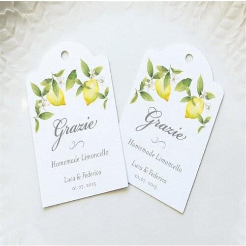 30pcs personalise any text Grazie Limoncello Wedding Favor Tags, Custom text Limoncello Labels Watercolor Lemon thank you tags