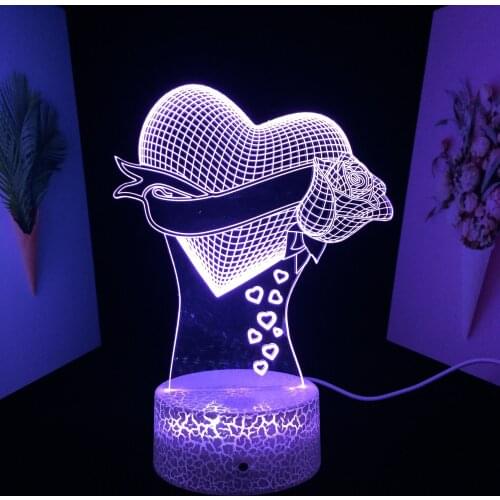 Love Pattern Ornaments 3D LED Lamp Visual Illusion Home Bedroom Decor White Cracked Base for Couple Valentine Day Birthday Gift
