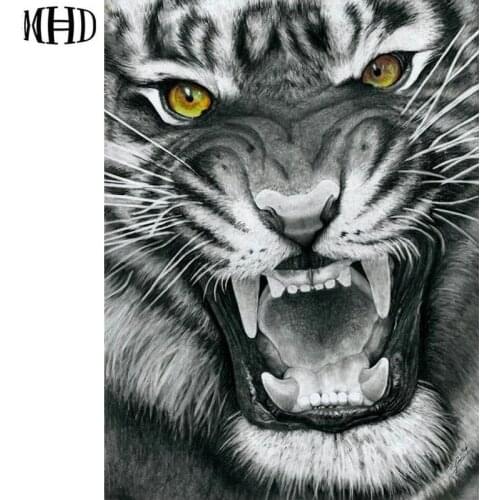 5D DIY Diamond Embroidery Fierce Tiger Full & Round Diamond Cross Stitch Icon 3D Diamond Embroidery Mosaic Decor Gift
