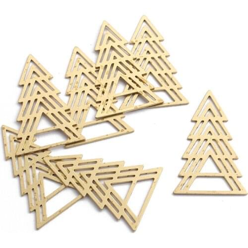 6pcs Raw Brass Superimposed Triangle charms Christmas Tree Charms Pendant Hollow Crafts For Women Earrings Jewelry Accessories